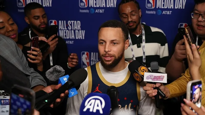 Stephen Curry speaks before the NBA All-Star Game